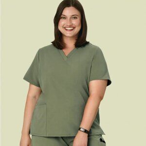 Mandala Scrub Top Womens XL 6 Pocket Sage Green EUC